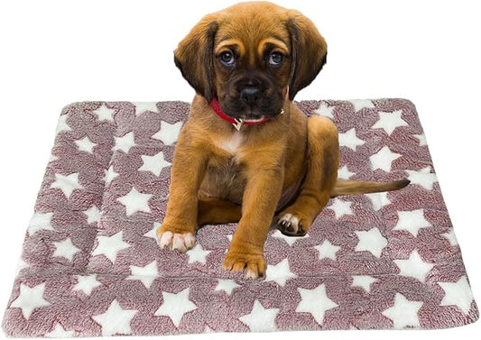 iMaylex Soft Pad Dog Bed Mat, Thicken Warm, Star Pattern, Reversible, Fluffy Pet Dog Sleeping Mattress, Cameo Brown, Large