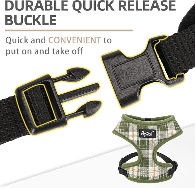 PUPTECK Soft Mesh Dog Harness and Leash Set Pet Puppy Cat Comfort Padded Vest No Pull Harnesses, Olive Green, M