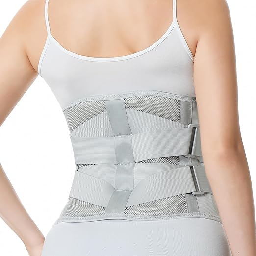 NeoTech Care Adjustable Double Pull Lumbar Brace/Lower Back Belt (Grey, Size L)