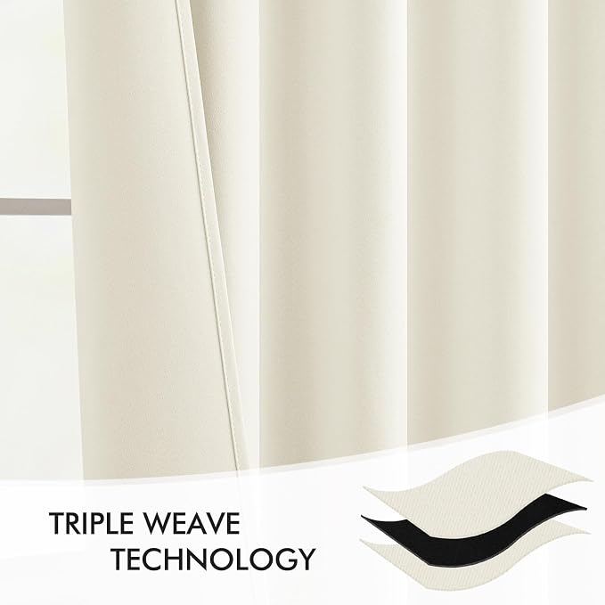 MIULEE Cream Back Tab Blackout Curtains 108 Inch Long 2 Panels Set
