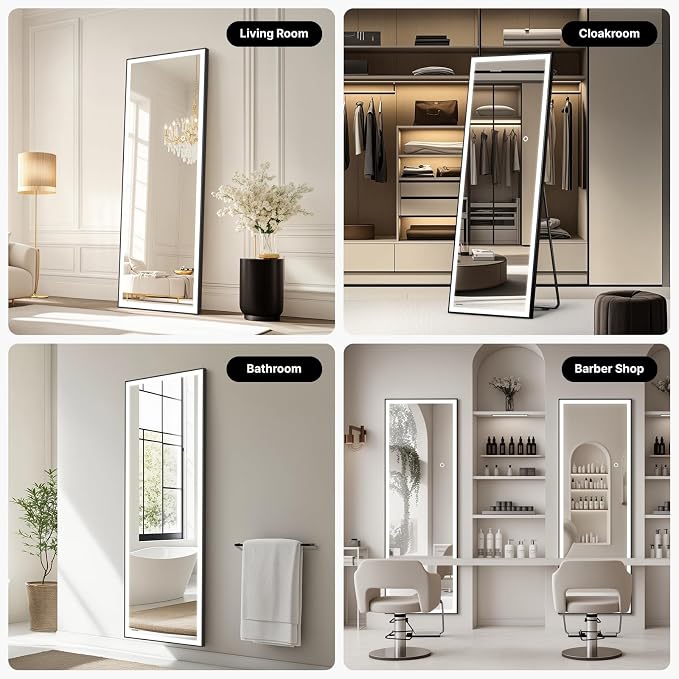 Kosmonia 67x20 Full Length Mirror, Dimmable 3 Color LED Light w/Light Memory