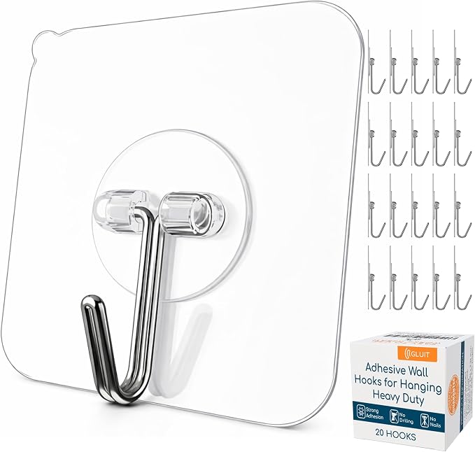 GLUIT Adhesive Wall Hooks for Hanging Heavy Duty 22 lbs Hooks for Walls No Drill