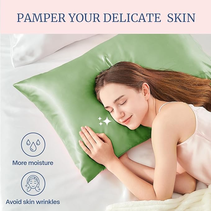 BEDELITE Satin Pillowcase for Hair and Skin, Super Soft and Cooling Similar to Silk Pillow Cases 2 Pack with Envelope Closure, Gift for Women Men(20"x26" Standard Size, Sage Green)