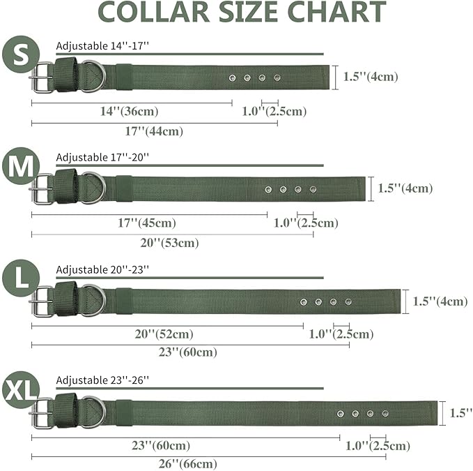 Heavy Duty Tactical Dog Collar - 1.5" Width Military Durable Thick Nylon with Adjustable Metal D Ring & Buckle Working Training K9 Collar for Medium Large Dogs (L(20"-23"), Army Green)
