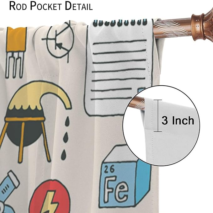 Cartoon Science Bedroom Curtains, Chemistry Science Pharmacy Research Blackout Rod Pocket Window Drapes for Childs Girls Boys Bedroom Living Room Home Set 2 Panels,63x63 Inches