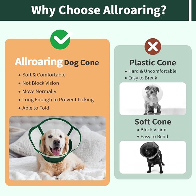 Allroaring Dog Cone Collar After Surgery, Soft Dog Cones for Large Dogs, Breathable Pet Elizabethan Collar Dogs Recovery Cone to Stop Licking Protective Wound Lightweight E-Collar, Green XL