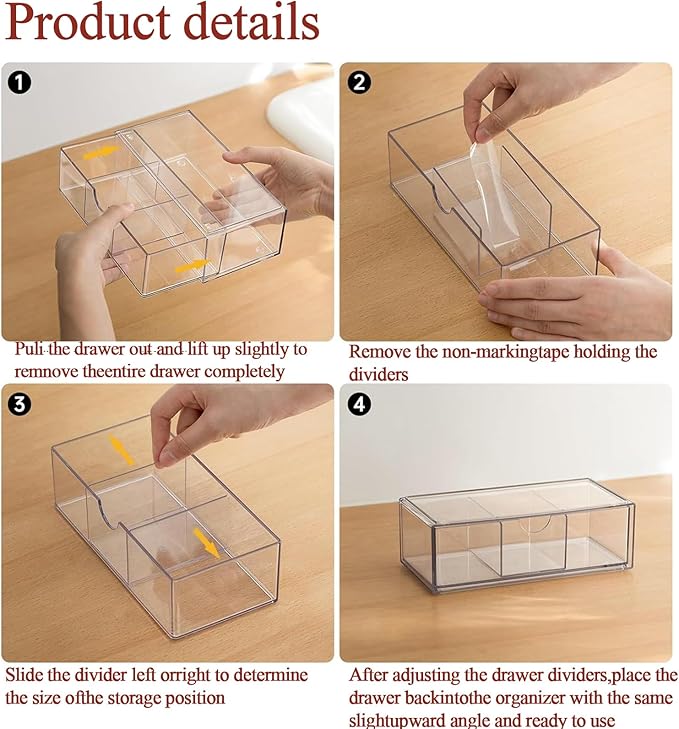 Hair Accessories Organizer for Girls, Clear Acrylic Hair Tie Organizer, or Headband, bows，Cute Small Stackable Storage Drawer Container Caddy Box for Bathroom Vanity Countertop 6PCS