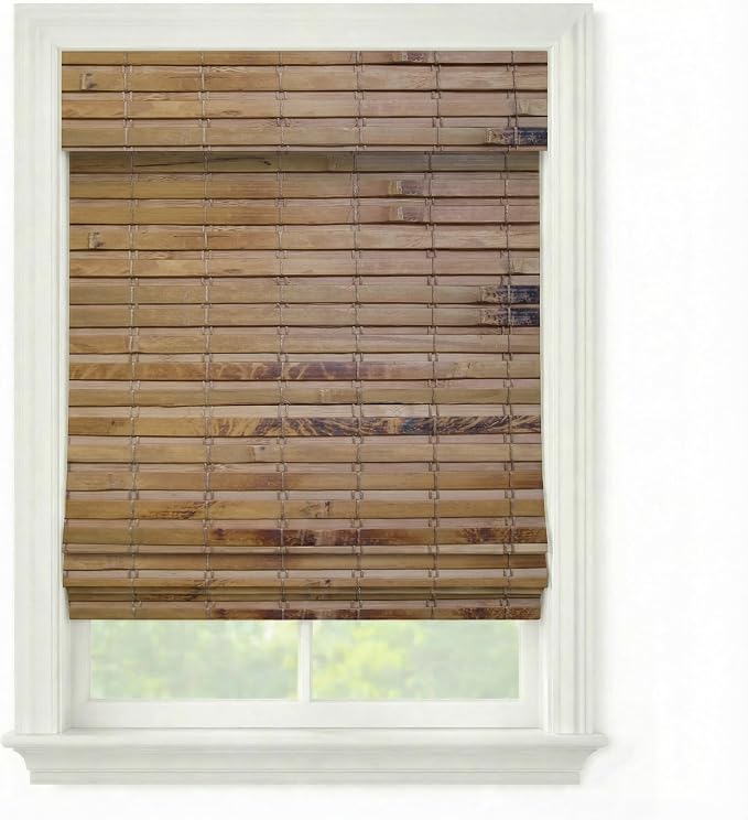 Cordless Woven Wood Roman Shades, 64W x 60H, Hatteras Camel, Sizes 20-72 Wide