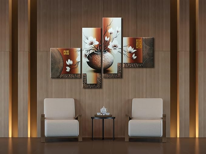 Wieco Art Huge Size Artwork 4 Panels 100% Hand-painted Modern Canvas Wall Art