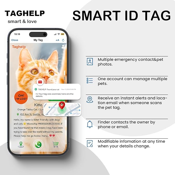 Smart QR Code Cat Collar 2-Pack, Breakaway Reflective Collar with Permanent Online Profile, Adjustable 7.5-12.5 Inch Safety Collar for Cats (Orang & Blue)