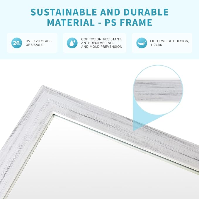 White Wood Effect Framed Wall Mirror, 20x30 Rectangle Mirror, Anti-desilvering
