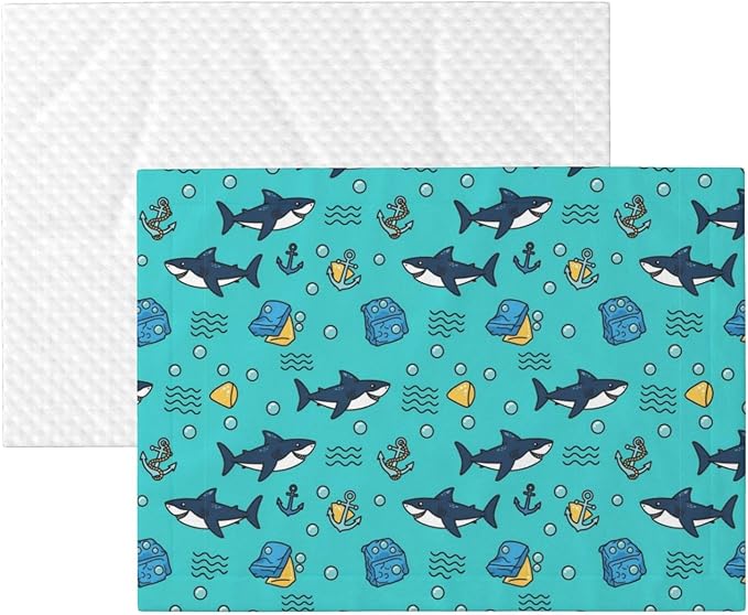Two Sided Plush Pet Blanket for Warmth Comfort, Cute Shark and Anchor, Reversible Throw with Cozy Nubby Side for Chilly Nights Napping Spots Around House