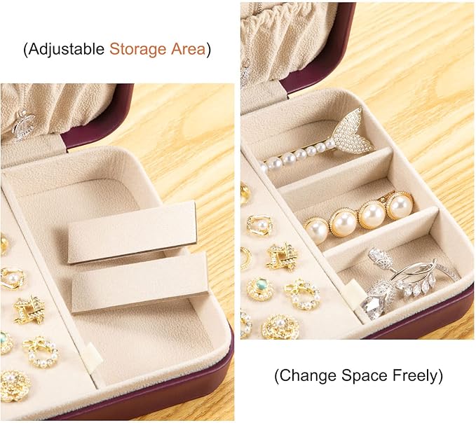 LANDICI Small Jewelry Box for Women Girls, PU Leather Travel Jewelry Case, Portable Jewelry Organizer Storage Holder Display for Ring Earrings Necklace Bracelet Bangle Men Kids Gift, Purple