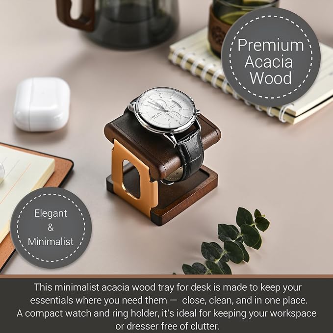 Luxury Acacia Wood Watch Stand & Tray Organizer – Premium Handmade Display for Watches, Rings & Accessories – Modern Minimalist Design, Gift-Ready for Desk or Dresser