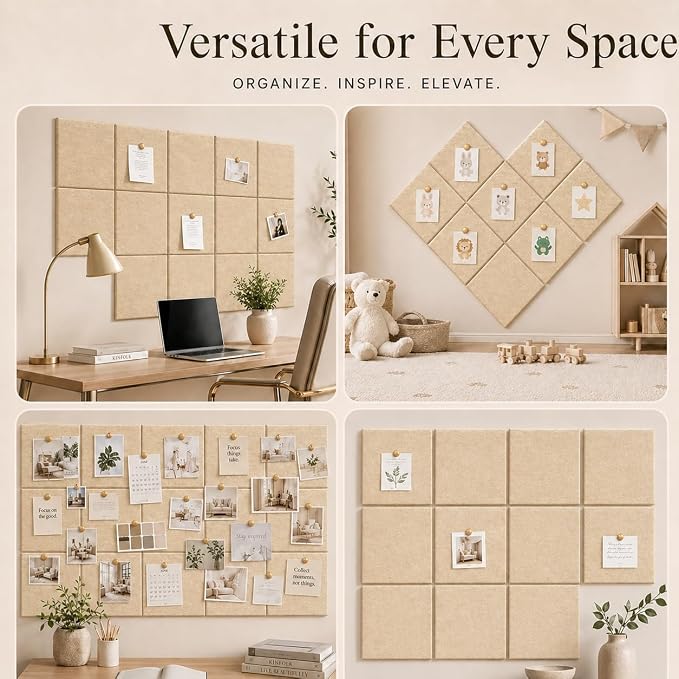 Large Cork Boards for Walls – 36" x 24" Self Adhesive Felt Wall Tiles