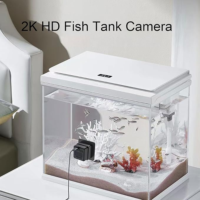 Zyyini Fish Tank Camera, 2K HD 140 Degree Wide Angle Anti WiFi Aquarium Camera with AI Motion Detection, for Reptile Terrarium Aquarium Breeding Tank