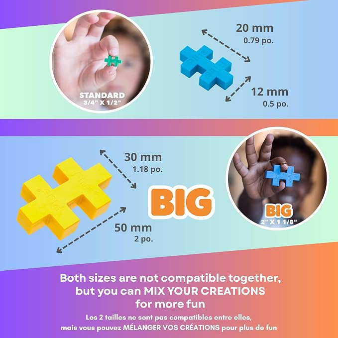 PLUS PLUS Big 100 Piece, Basic Color Mix - Large Blocks for Toddlers | Quiet Stem Toys for Toddlers, Prek Classroom Essentials, Waffle Blocks Jumbo, Stem Bins for Classroom, Sensory Bins