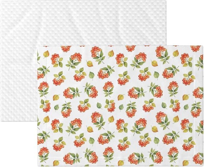 Dog and Cat Blanket in One, Flower Berries Autumn Orange Art Pattern, Double Sided Plush Throw with Raised Dot Pattern on One Side and Flat Velvet on Other for Variety