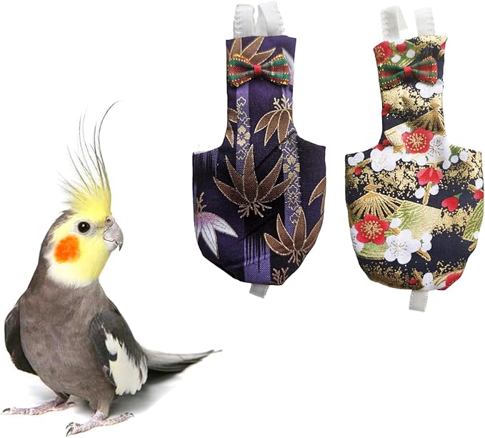 UKJENT Bird Diaper Protective Parrot Nappy - 2 Pack, Reusable Flight Suit with Waterproof Inner Layer, Washable Cute Urine Wet Suit for Parakeet Cockatiel Mini Macaw Budgie Canary(M)