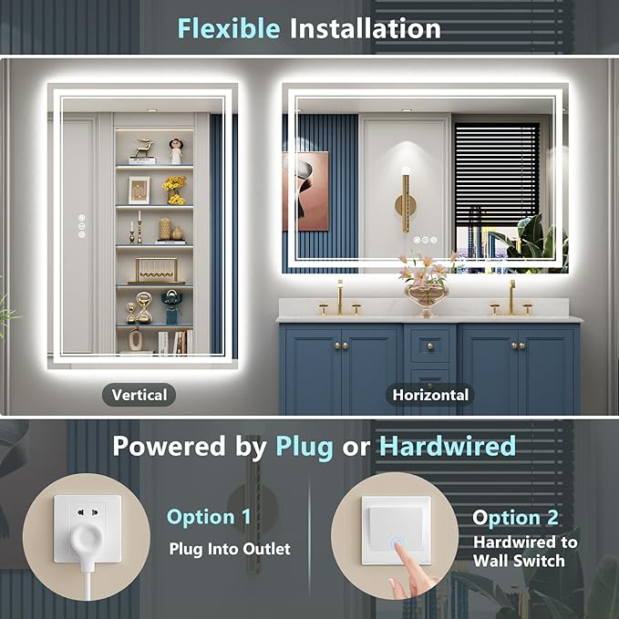 60x36 LED Bathroom Mirror with Lights, Backlit and Front Lit Anti-Fog Lighted
