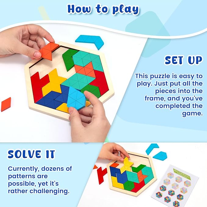 3 otters Wooden Puzzles for Kids, Educational Brain Teaser Game, Shape Sorting Board with Guide Book, Montessori Learning Toys (Pack of 2)