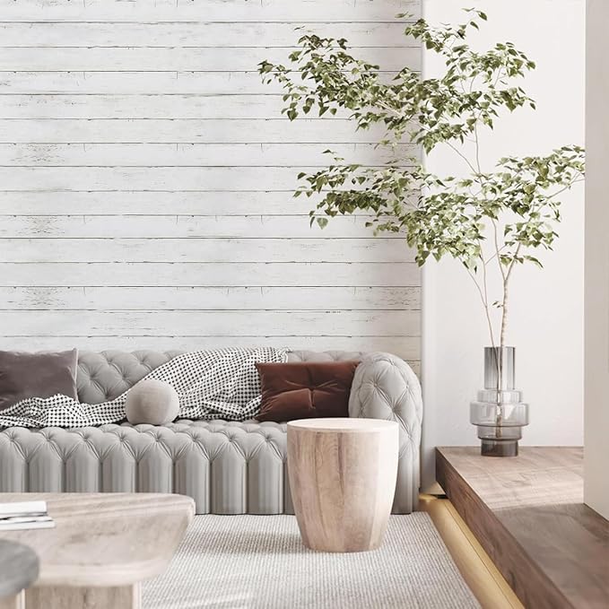Wood Contact Paper White Gray 17.7"X 275"Thickened Peel and Stick Wallpaper