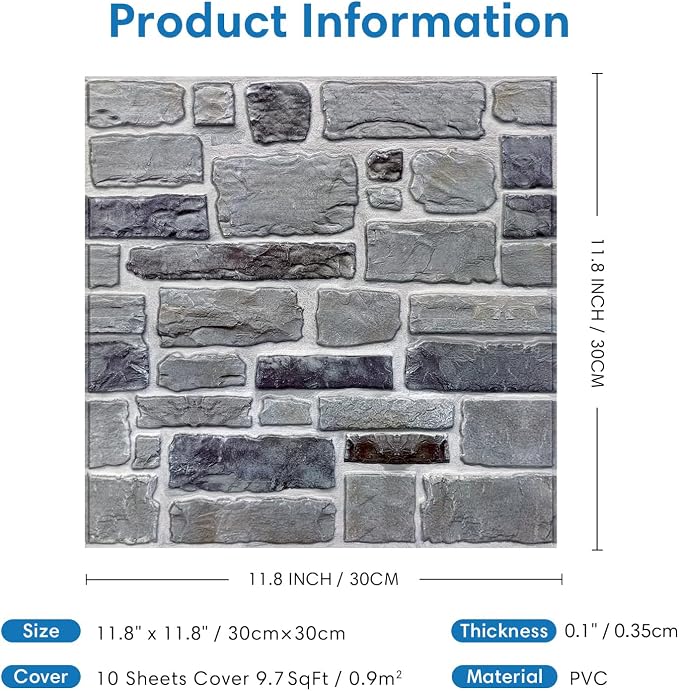 COMSTICKC 3D Faux Stone Wall Panel Peel and Stick Wall Tiles, Ultra-Light Thin