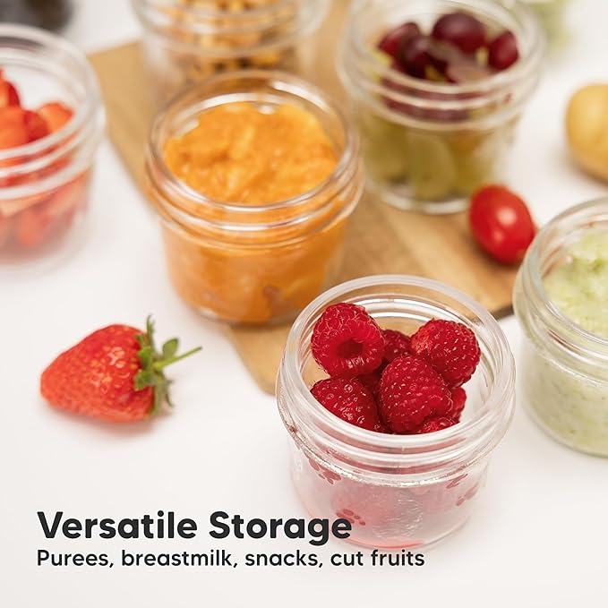 KeaBabies 12pk 4oz Glass Baby Food Containers with Lids - Leak-Proof, Microwavable Small Glass Jars, Baby Purees & Toddler Snack Storage Containers, BPA-Free, Dishwasher & Freezer Safe (Lilac)