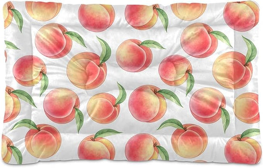 Emelivor Pink Peaches White Dog Cat Bed Washable Crate Pet Bed Anti-Slip Comfortable Breathable Crate Kennel Pad for Indoor Small Medium Large Dogs,36x24in