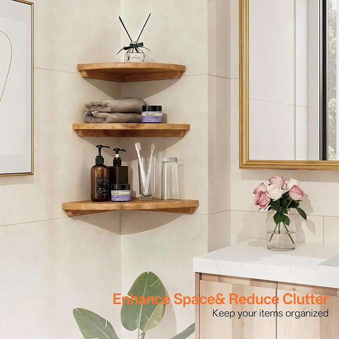 Gieanoo Corner Wall Shelf, 12inch Solid Oak Wood Floating Corner Shelf
