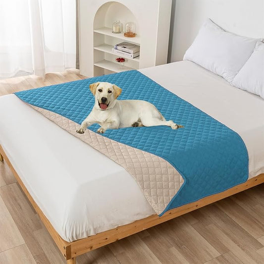 GIBZ Water Resistant Dog Bed Blanket Cover Large Anti Slip Pet Furniture Protector Washable Cat Quilted Mat for Couch, Blue, 210x260cm