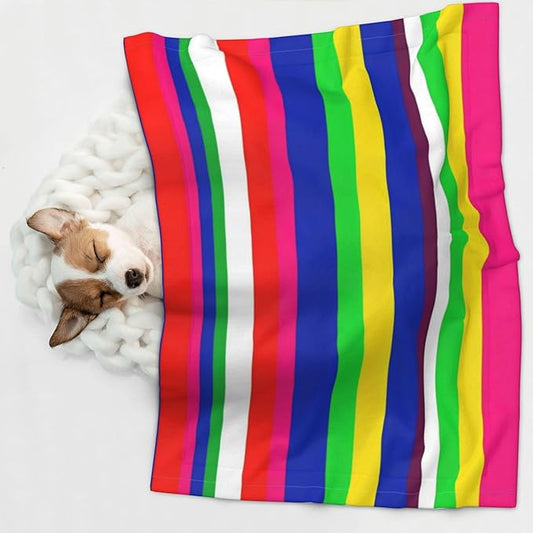 Dog and Cat Blanket in One, Novel Colorful Mexican Blanket Stripes, Double Sided Plush Throw with Raised Dot Pattern on One Side and Flat Velvet on Other for Variety