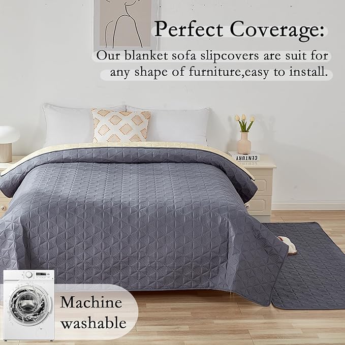 Waterproof Dog Bed Cover Pet Blanket, Soft Pet Couch Covers for Sofa Washable, Bed Couch Sofa Furniture Protector for Puppy Cat Kids (Grey,100 * 127 CM)