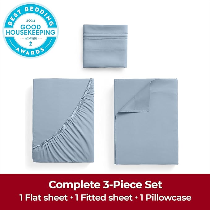 Mellanni Twin Sheets Set - 3 PC Iconic Collection Bedding - Hotel Luxury, Extra Soft, Cooling Bed Sheets - Wrinkle, Fade, Stain Resistant (Twin, Blue Hydrangea)