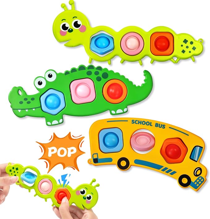 3PC Fidget Popper Sensory Toys Airplane Travel Activities for Toddlers Goodie Bags Pop It Fidget Toys for 12+ Month Babies 1 2 3 Year Old Girls Boys Valentine Gift Easter Basket Stuffer Gift