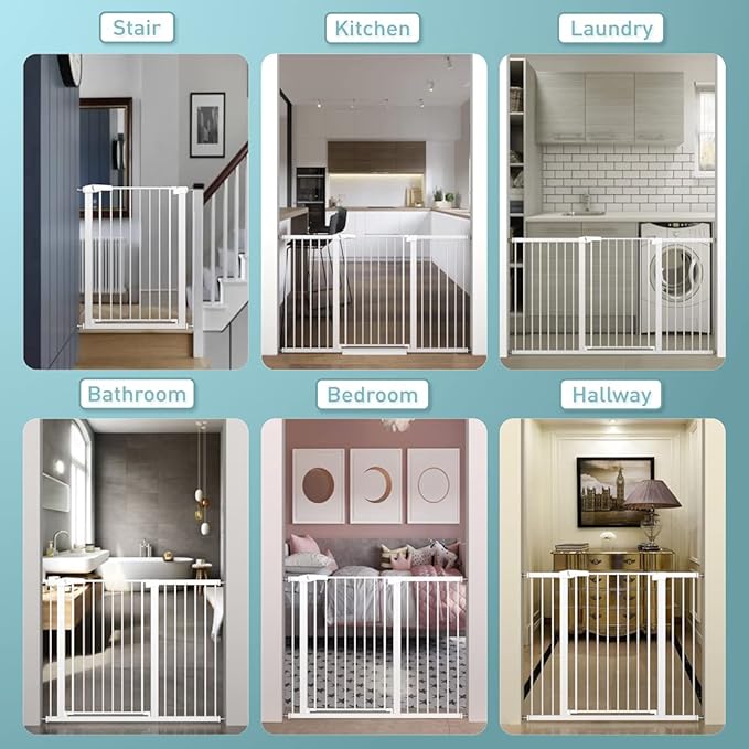 Fairy Baby 38" Extra Tall Baby Gate for Stairs, 76.4"-81.8" Extra Wide Large Pet Gate for Doorways, Metal Pressure Mounted Auto Close Safety Child Dog Gate Indoor for Toddler Kids or Pets, White