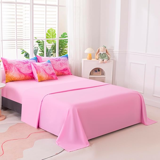 4Pcs Tie Dye Full Size Comforter Set for Girls Kids, Colorful Girls Bedding Set Full, Soft Kids Bed in A Bag (1 Comforter, 1 Flat Sheet, 2 Pillowcases)