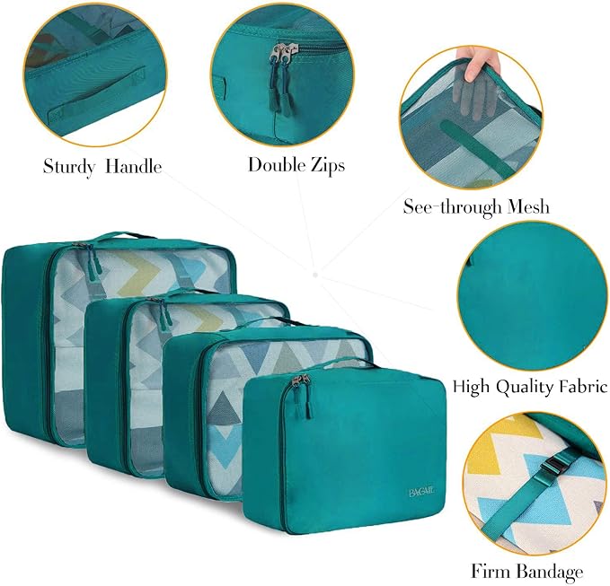 BAGAIL 8 Set Packing Cubes Luggage Packing Organizers for Travel Accessories-Aqua Color