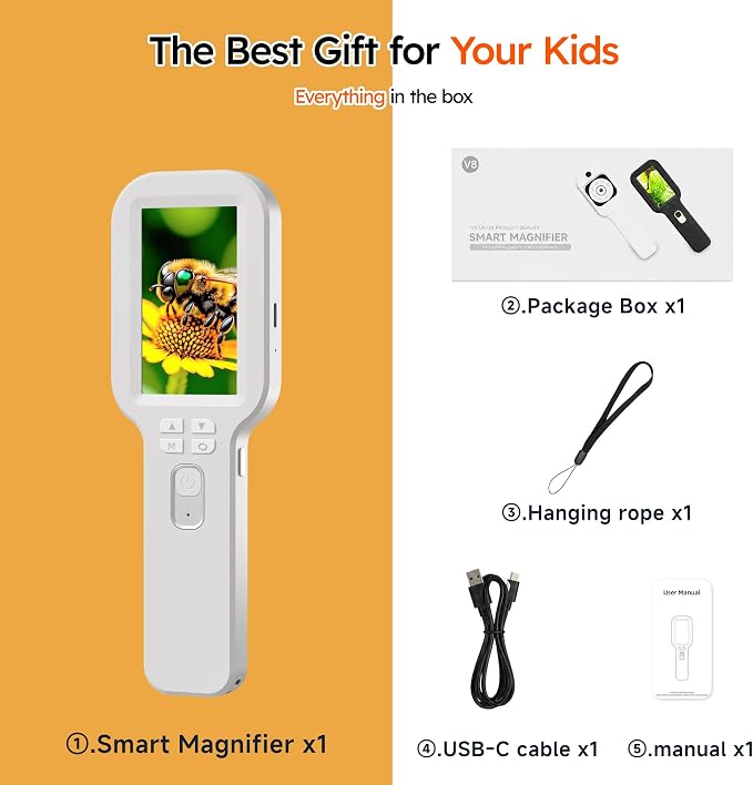 Kids Microscope Camera 500X Autofocus Magnifier STEM Gift Toy for Ages 4-12 | Handheld Digital Magnifying Glass Camera with 3.0" HD Screen and Photo/Video Record, Portable Edu Science Kits for Children