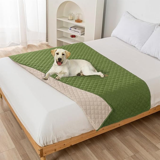 GIBZ Water Resistant Dog Bed Blanket Cover Large Anti Slip Pet Furniture Protector Washable Cat Quilted Mat for Couch, Green, 130x210cm