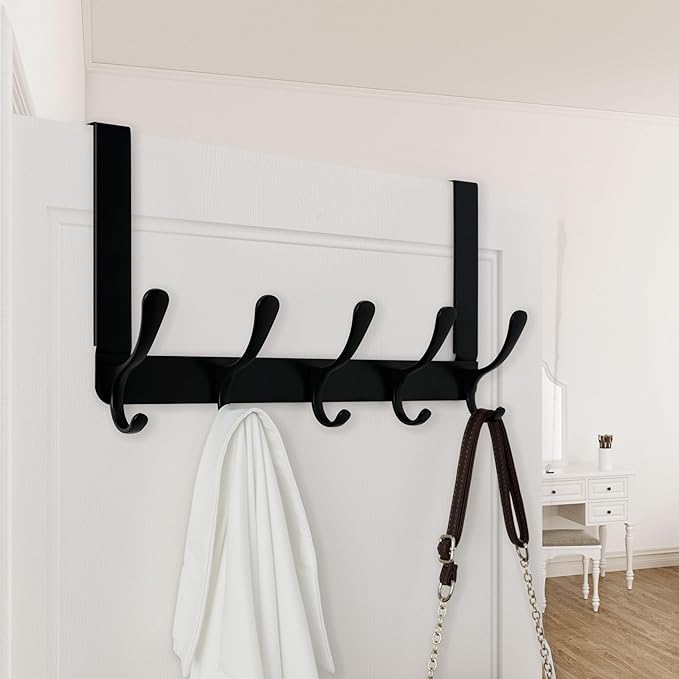 WEBI Over The Door Hooks for Hanging,Door Hanger,Over The Door Towel Rack Coat Rack Towel Hanger for Coats,Clothes,Bathroom,Black