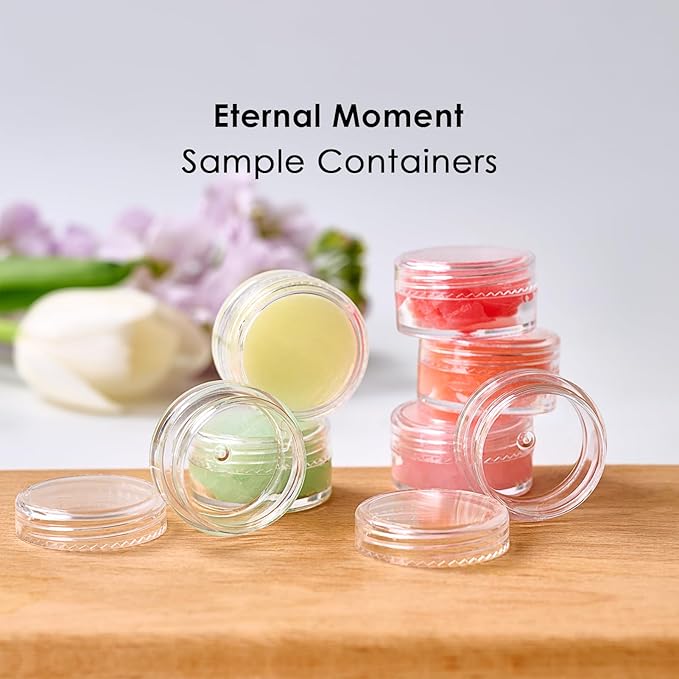 50 Pack 3 Gram Sample Containers with Transparent Lids, Small Plastic Cosmetic Jars, Makeup Travel Container Jar for Cream, Bead, Eye Shadow, Lotions, Powders, Lip Gloss with Labels Spatulas
