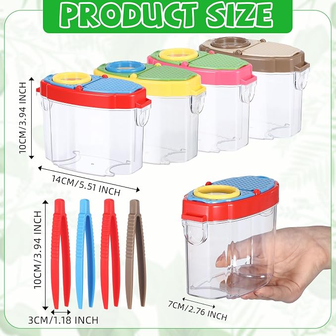 Halloscume 8 Pack Insect Bug Viewer Kit for Kids with Tweezers Explorer Outdoor Set Bug Catcher Containers for Insects Magnifying Insect Box Observation Kit for Science Nature (Deep Colors)