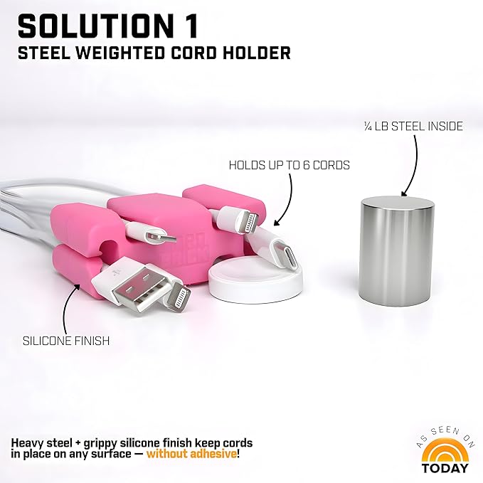 CordBrick 6PK Silicone & Steel Weighted Cord Holders for Bedside. Travel Phone Cable Organizers. Multiuse iPhone Accessories. Small Gifts for Him, College Student. Tech Gadgets for Teenagers. Pink