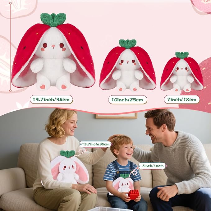 MIAODAM Strawberry Bunny Stuffed Animal, Cute Soft Bunny Plush Toy for Kids | Perfect Birthday Present & Nursery Decor, Ideal Easter & Christmas Gift (7 Inch)