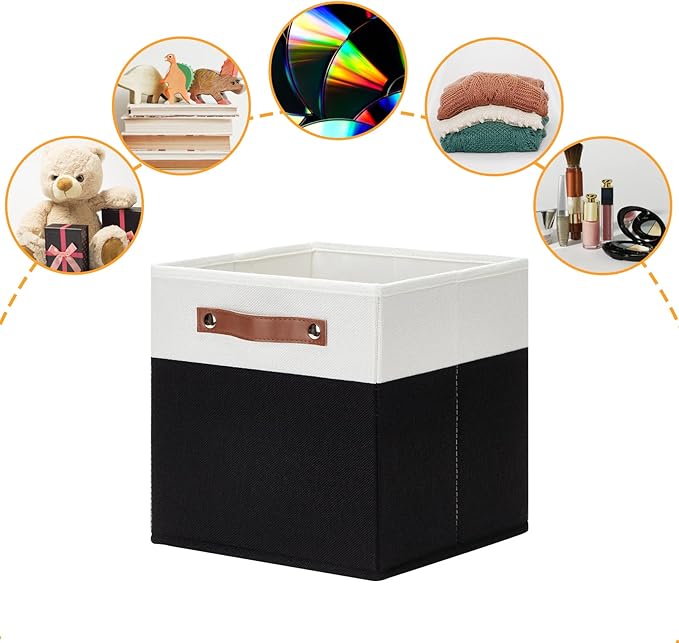 DULLEMELO Storage Cubes 11 inch,Cube Storage Bins with Handles for Organizing,Fabric Storage Baskets for Shelves Nursery Closet Home Organization (White&Black-4 Pack)