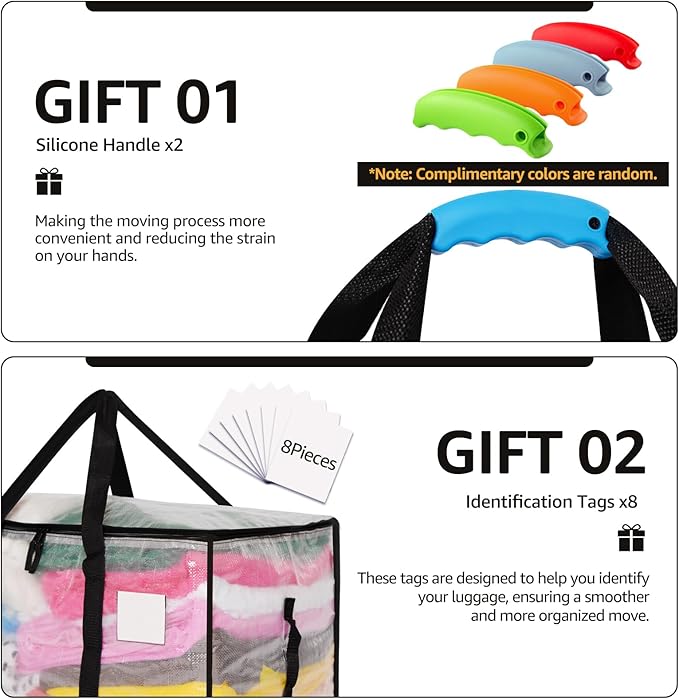 Moving Bags Heavy Duty Extra Large, Alternative for Moving Boxes & Moving Supplies,Clear Storage Bins with Lids, Plastic Packing Tote, Storage Bags for Clothes with Handles & Zippers(Clear, 8 Pack)