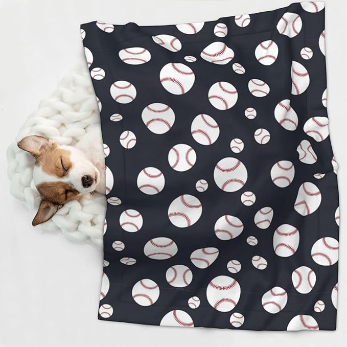 Reversible Plush Dot Pet Blanket for Dogs and Cats, Baseball Softball Grey, Ultra Soft Two Sided Design with Warm Fuzzy Side and Smooth Side for Comfort