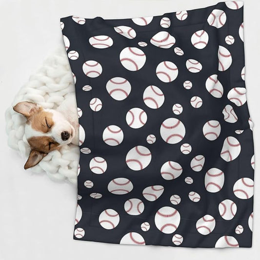 Reversible Plush Dot Pet Blanket for Dogs and Cats, Baseball Softball Grey, Ultra Soft Two Sided Design with Warm Fuzzy Side and Smooth Side for Comfort