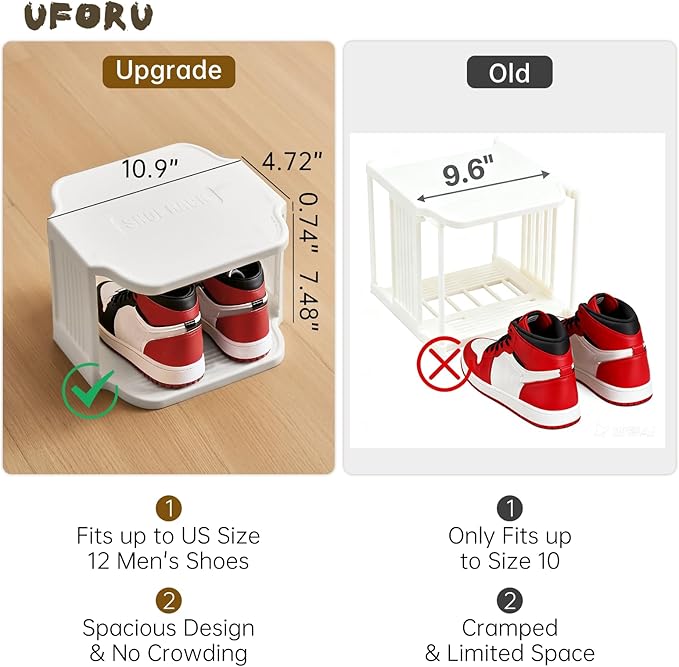 UFORU Vertical Shoe Rack, 6 Tiers Stackable Shoe Rack for Closet, Tall Standing Shoe Organizer, Small Shoe Shelf for Narrow Places Durable Plastic Construction (White)